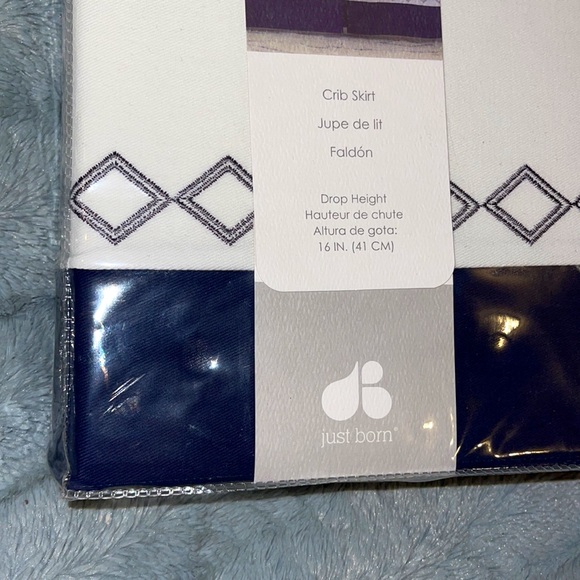 Just Born crib skirt Brand New in original packaging! Navy and White - Picture 3 of 7
